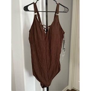 TA3 - Plungey Women's WAVY RING ESPRESSO One Piece Chocolate Brown Size 4X Short